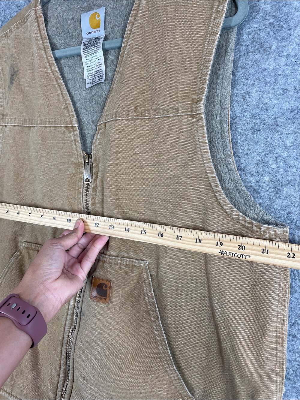 Vintage 07 Carhartt Brown Zip Front Work Vest Large Workwear Utility Western - Picture 6 of 15